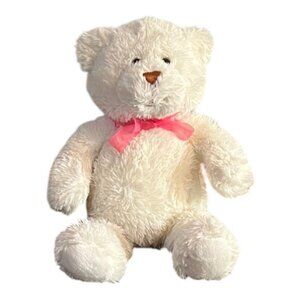 GUND White Stuffed Teddy Bear with Black Eyes and Removable Pink Ribbon, 15"